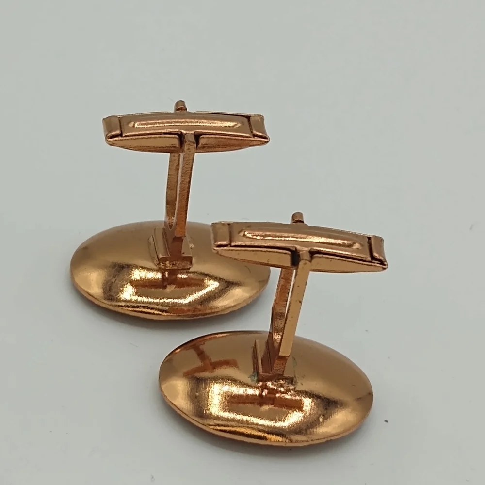 Onyx Center Copper Plated Cufflinks Midcentury Vintage